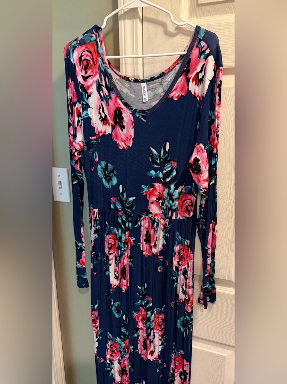🌺 DEARCASE Navy Floral Long Sleeve Maxi Dress - XL (Fair Condition)